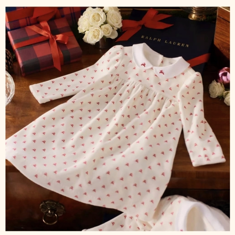 POLO RALPH LAUREN Baby Girls' Reindeer-Print Velour Dress & Bloomer (Infant)